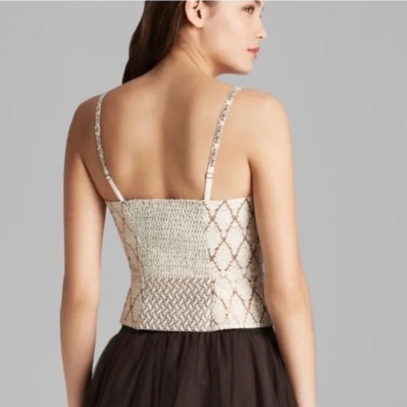FREE PEOPLE NWT Corset Top Metallic Jacquard, Bronze Bead accents - Picture 2 of 9